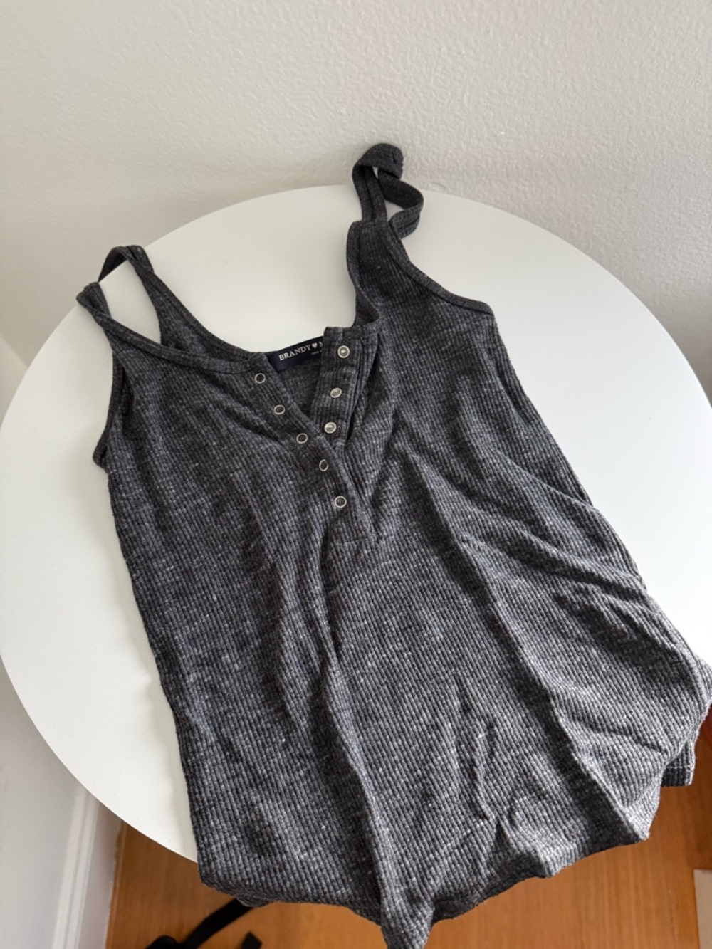 Brandy Melville Charcoal Ribbed Henley Tank